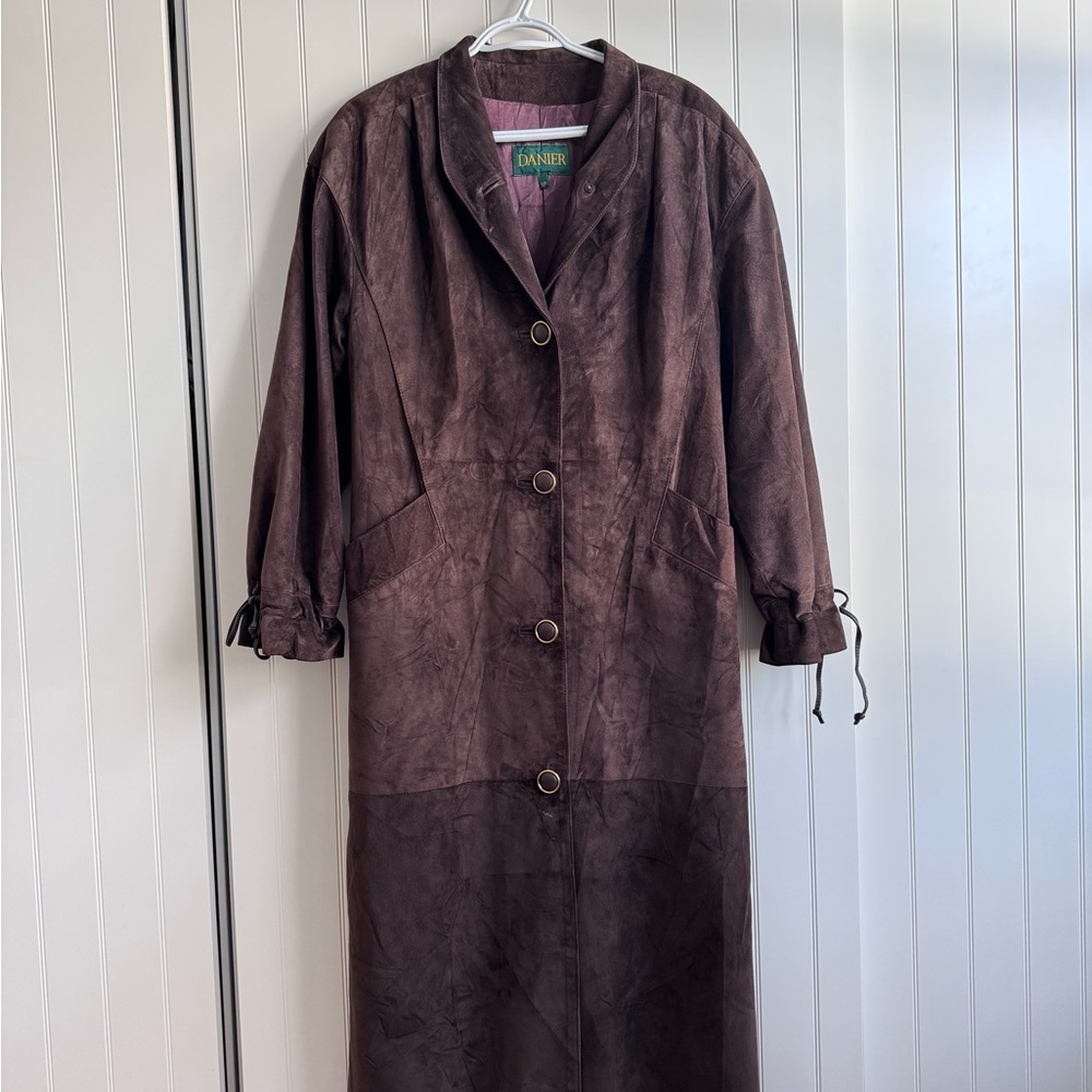 Vintage Danier Brown Suede Trench Coat Classic Full-Length
